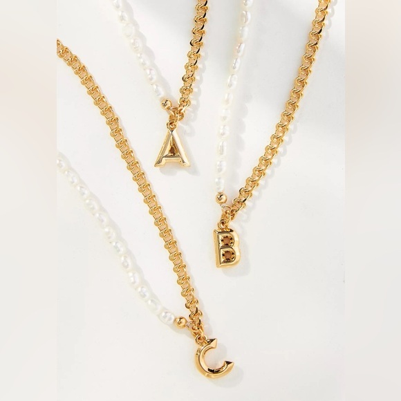 New Anthropologie Serefina Monogram Pearl Necklace - Picture 1 of 8